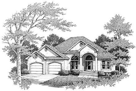 European One-Story Elevation of Plan 96592