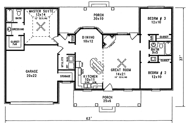 European Farmhouse Level One of Plan 96708