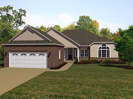 Country European One-Story Elevation of Plan 96709