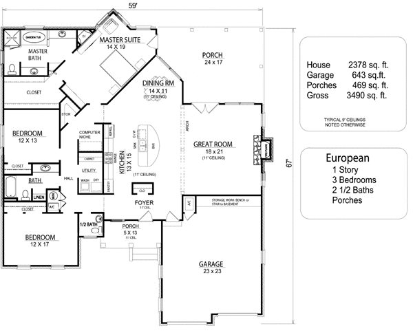 European One-Story Level One of Plan 96710