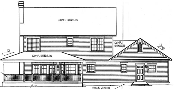 Country Farmhouse Rear Elevation of Plan 96815