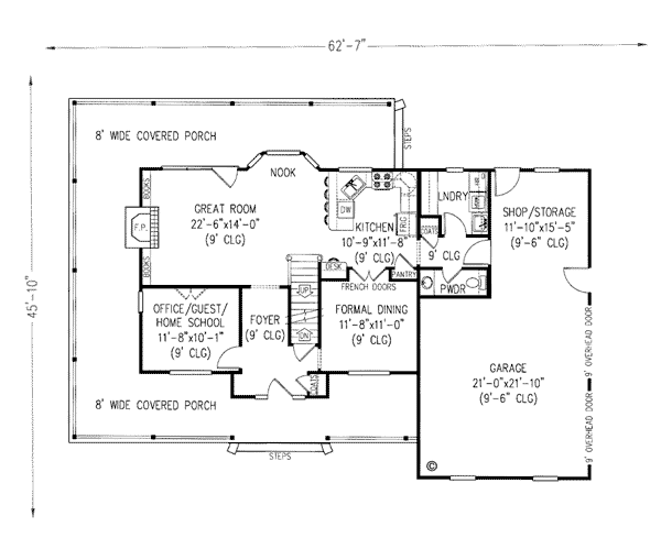 Country Farmhouse Level One of Plan 96819