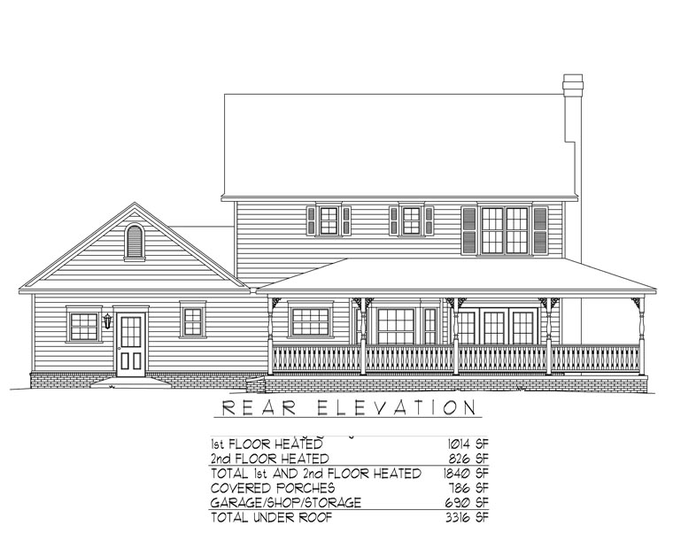 Country Farmhouse Rear Elevation of Plan 96819