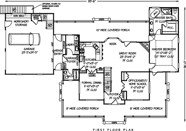 Country Farmhouse Level One of Plan 96823