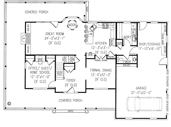 Country Farmhouse Level One of Plan 96829