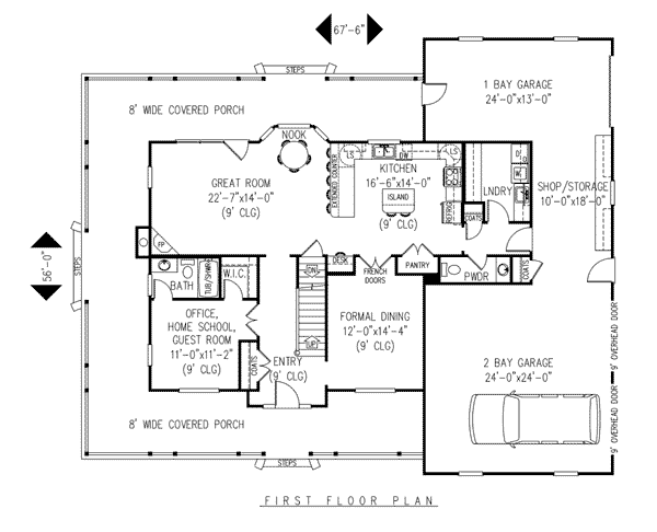 Country Farmhouse Level One of Plan 96832