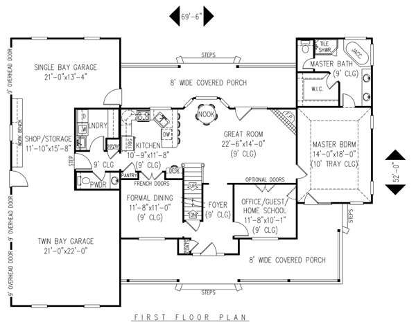 Country Farmhouse Level One of Plan 96833