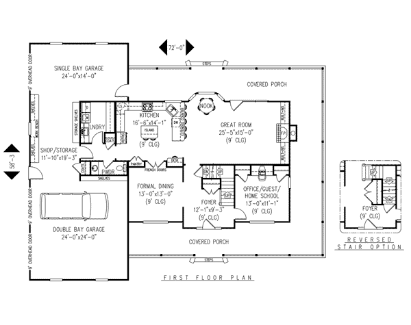 Country Farmhouse Level One of Plan 96838