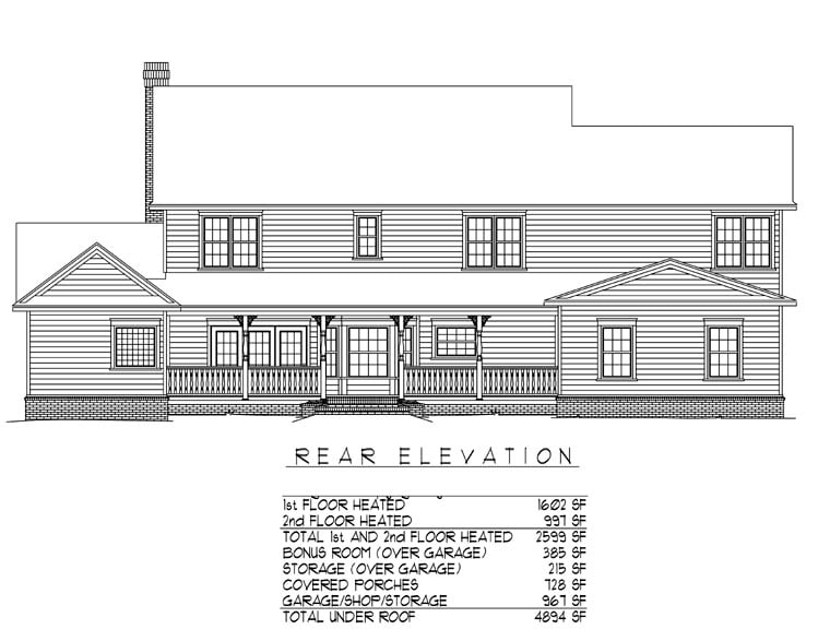 Country Farmhouse Rear Elevation of Plan 96839