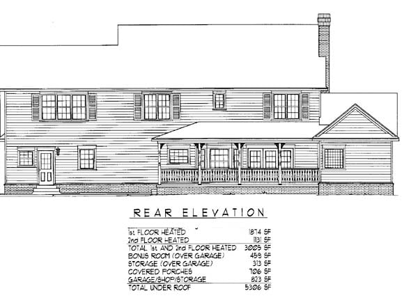Country Farmhouse Rear Elevation of Plan 96840