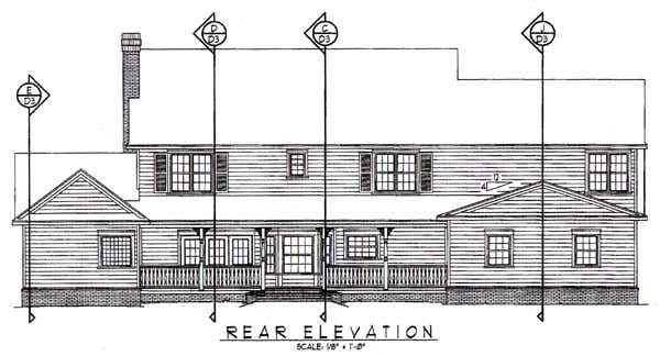 Country Farmhouse Rear Elevation of Plan 96841