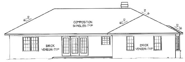 Traditional Rear Elevation of Plan 96849