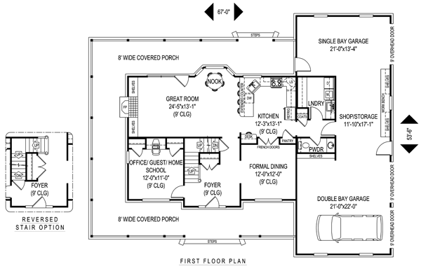 Country Farmhouse Level One of Plan 96861