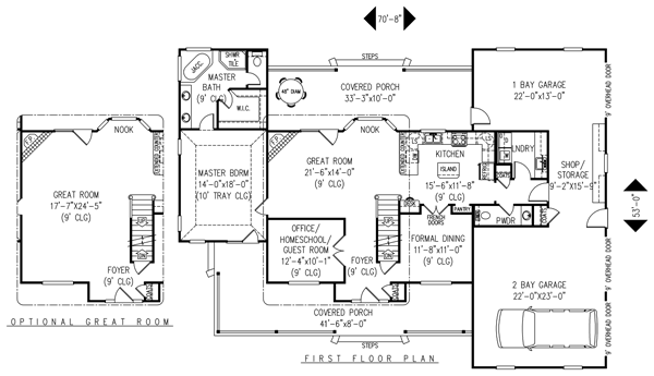 Country Farmhouse Level One of Plan 96863