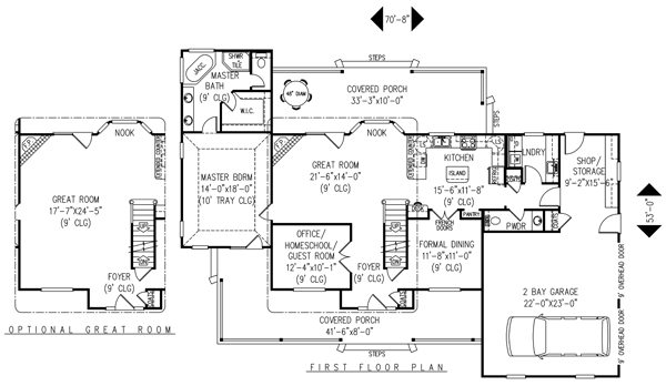 Country Farmhouse Level One of Plan 96864