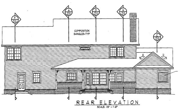 Country Farmhouse Rear Elevation of Plan 96864