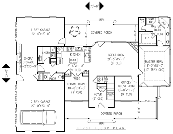Country Farmhouse Level One of Plan 96865
