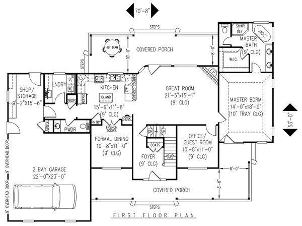 Country Farmhouse Level One of Plan 96866