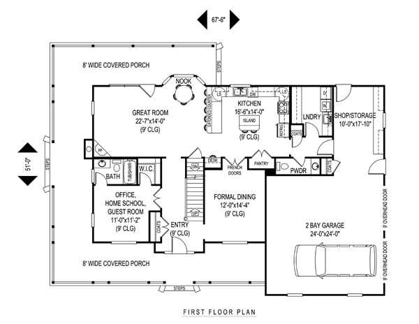 Country Farmhouse Level One of Plan 96873