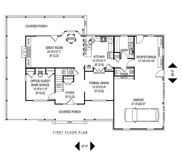 Country Farmhouse Level One of Plan 96874