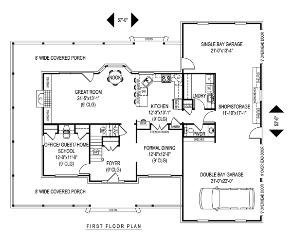 Country Farmhouse Level One of Plan 96875