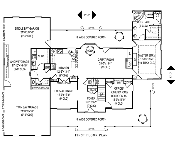 Country Farmhouse Level One of Plan 96876