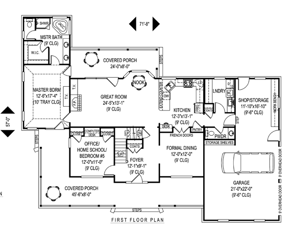 Country Farmhouse Level One of Plan 96879