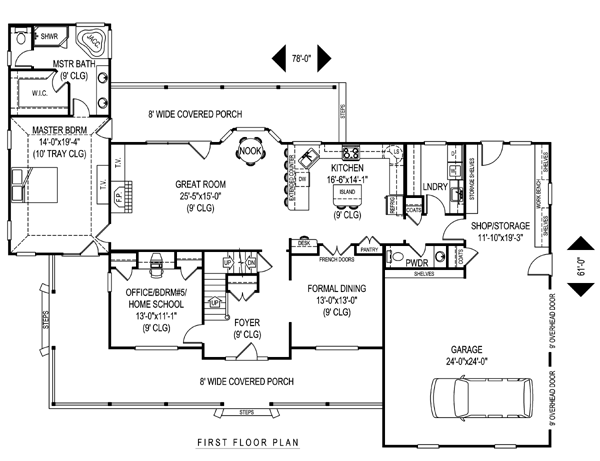 Country Farmhouse Level One of Plan 96881