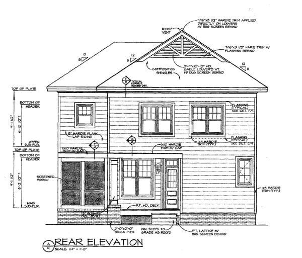 Colonial Cottage Traditional Rear Elevation of Plan 96956