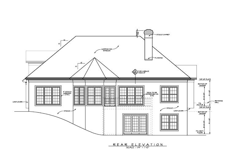 Traditional Rear Elevation of Plan 96960