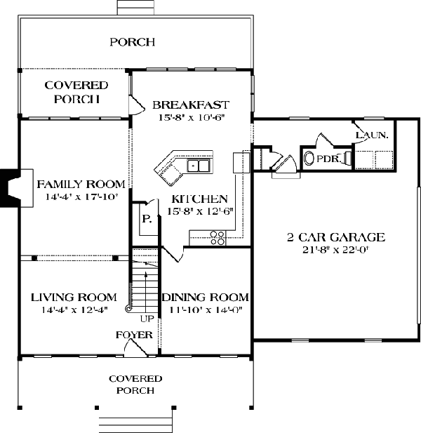 Colonial Farmhouse Level One of Plan 96978