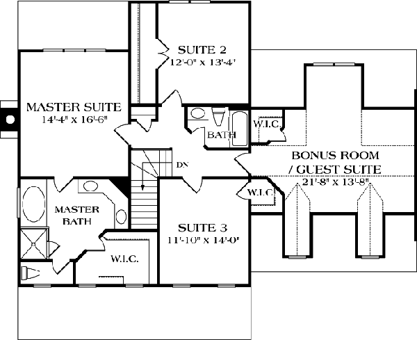 Colonial Farmhouse Level Two of Plan 96978