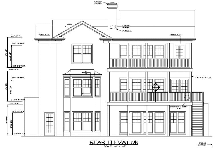 Traditional Rear Elevation of Plan 96984