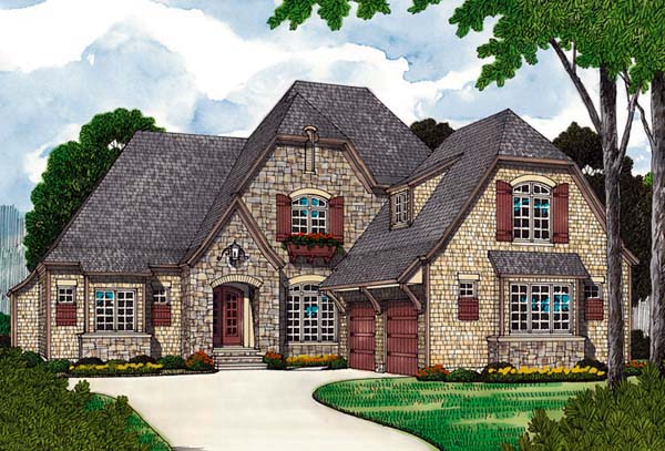 European Plan with 2921 Sq. Ft., 3 Bedrooms, 4 Bathrooms, 2 Car Garage Elevation