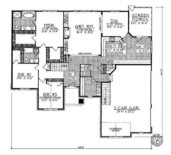One-Story Ranch Traditional Level One of Plan 97132