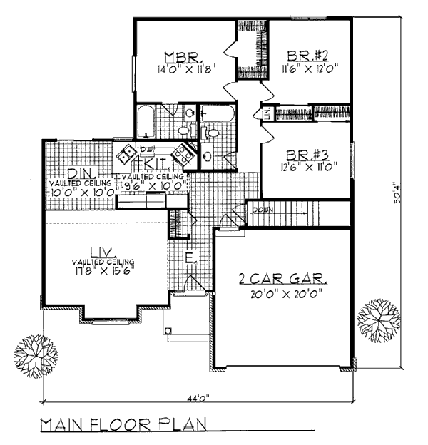 One-Story Ranch Level One of Plan 97148