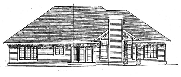 European, One-Story Plan with 2007 Sq. Ft., 3 Bedrooms, 2 Bathrooms, 2 Car Garage Rear Elevation