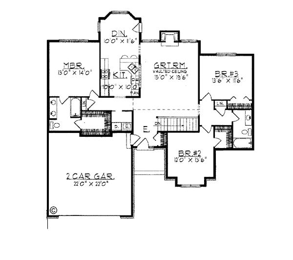 One-Story Ranch Level One of Plan 97171