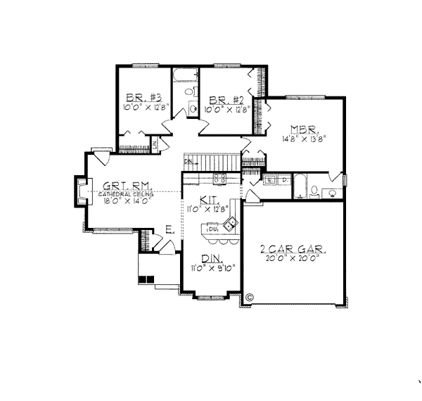 One-Story Ranch Level One of Plan 97176