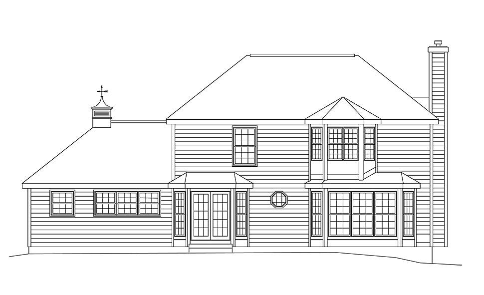 Colonial European Traditional Rear Elevation of Plan 97206