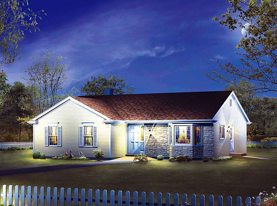Ranch, Traditional Plan with 1610 Sq. Ft., 3 Bedrooms, 2 Bathrooms Elevation
