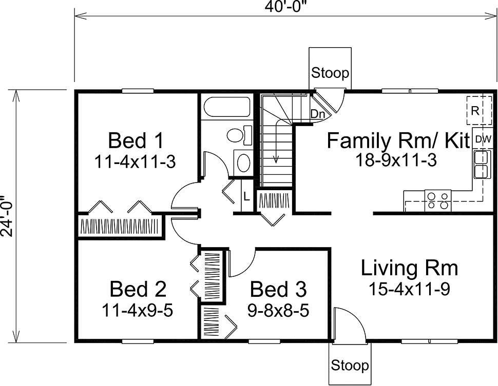 Cabin, Country, Ranch House Plan 97230 with 3 Beds, 1 Baths Level One