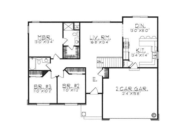 One-Story Ranch Level One of Plan 97332
