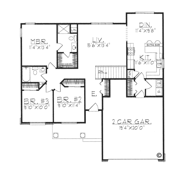 Ranch Traditional Level One of Plan 97334