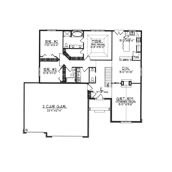 One-Story Ranch Level One of Plan 97335