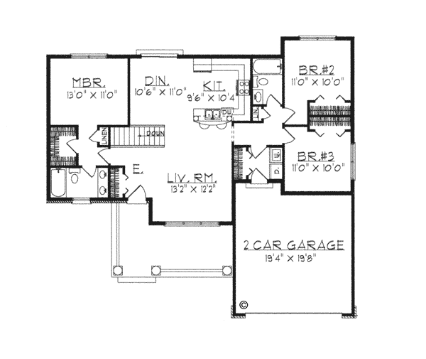 One-Story Ranch Level One of Plan 97337