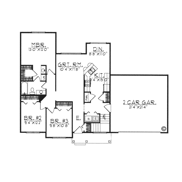 One-Story Ranch Level One of Plan 97341