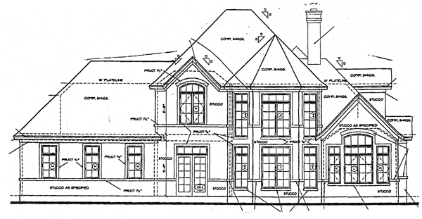 Bungalow European Tudor Rear Elevation of Plan 97405