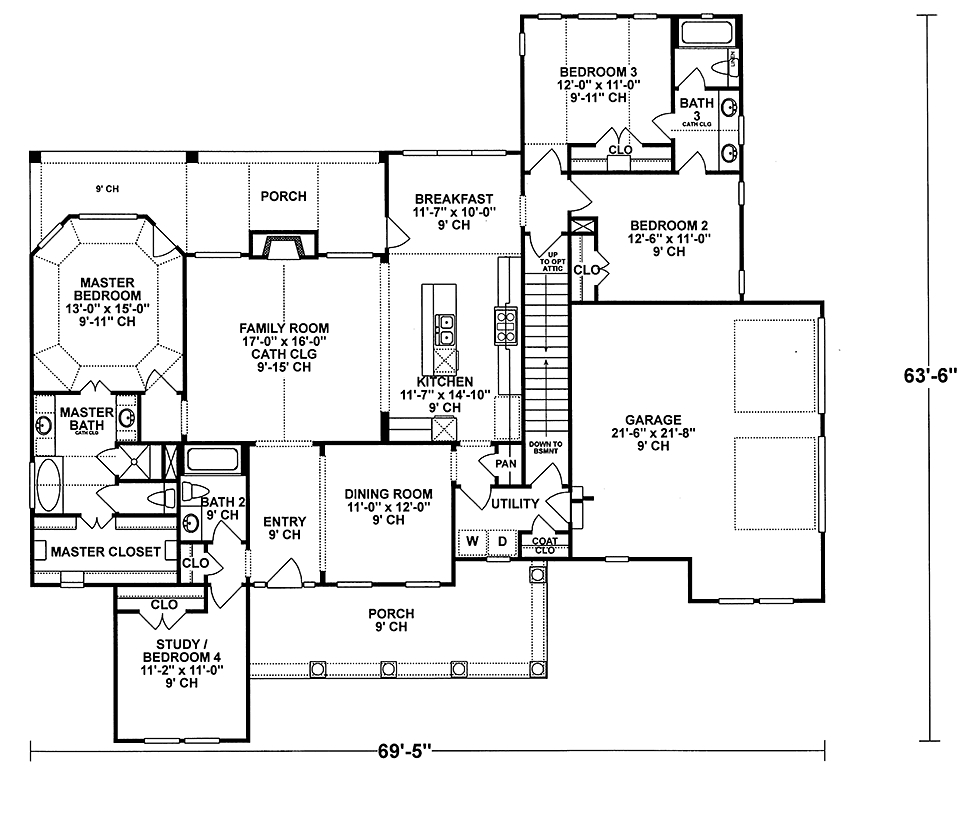 Blueprint Bungalow Family House 3 Bedroom House Floor Plan Design 3d House Storey