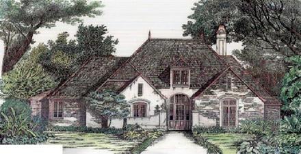 European One-Story Elevation of Plan 97504